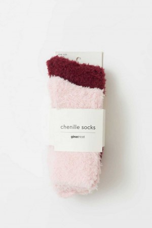 Women Gina Tricot 2-pack Chenille Socks Pink | 35DBCRILU