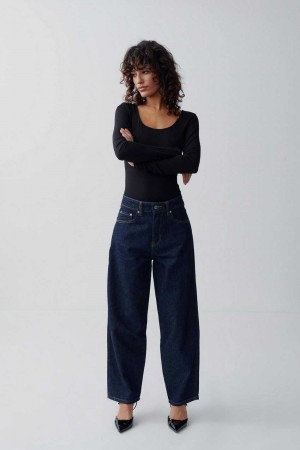 Women Gina Tricot Barrel Jeans Blue | 63MYSGUDZ