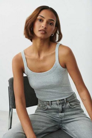 Women Gina Tricot Basic Rib Tank Top Grey | 29BJHPOCX