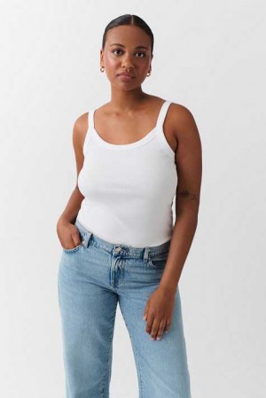 Women Gina Tricot Basic Rib Tank Top White | 96VEZANPG