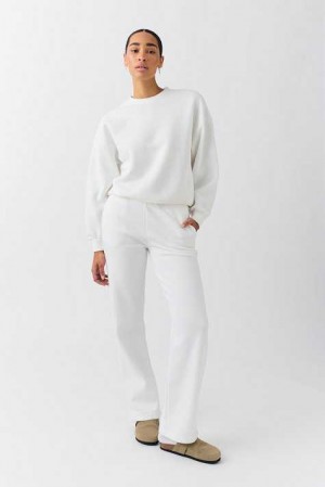 Women Gina Tricot Basic Straight Sweatpants White | 60GAXQENO