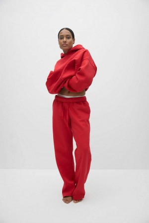 Women Gina Tricot Basic Straight Sweatpants Red | 34KOVIMFG