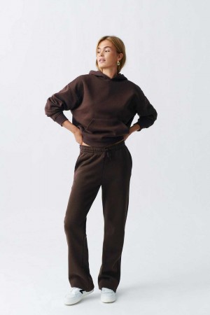 Women Gina Tricot Basic Straight Sweatpants Brown | 60ABWTFQR