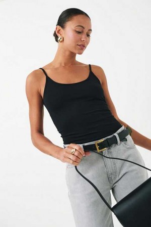 Women Gina Tricot Basic Strap Tank Top Black | 94FCOLWUD
