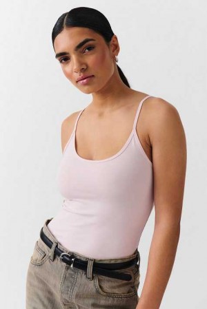 Women Gina Tricot Basic Strap Tank Top Pink | 49AMPFTSE