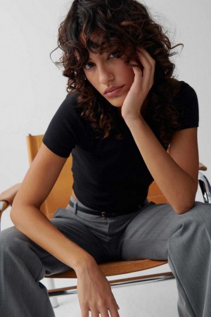 Women Gina Tricot Basic Tight Top Black | 28DVGEBYF
