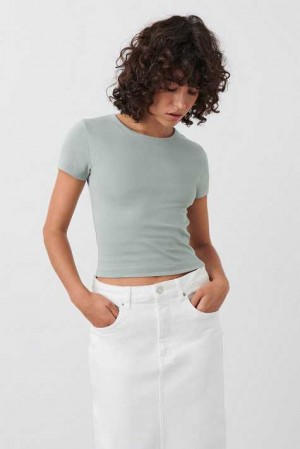Women Gina Tricot Basic Tight Top Blue | 23JXKVBCD