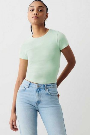 Women Gina Tricot Basic Tight Top Green | 73UMYHCFX