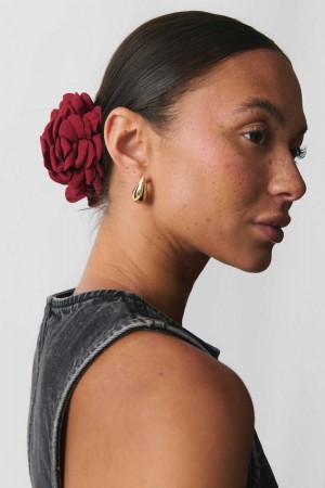 Women Gina Tricot Big Flower Hair Clips Red | 05IXHQCAT