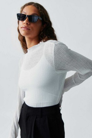 Women Gina Tricot Boatneck Structure Top White | 91NMBALHC
