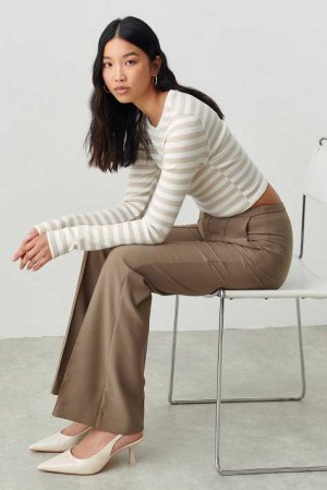 Women Gina Tricot Bootcut Trousers Beige | 81EUJBVOY