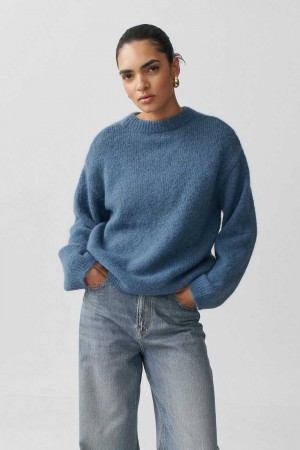 Women Gina Tricot Boxy Knitted Sweaters Blue | 96EYHZNWA