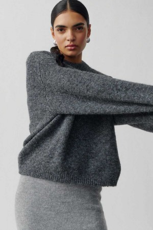 Women Gina Tricot Boxy Knitted Sweaters Grey | 84OEAZDJK