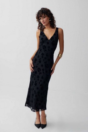 Women Gina Tricot Burnout Dress Black | 29ATQZBFE