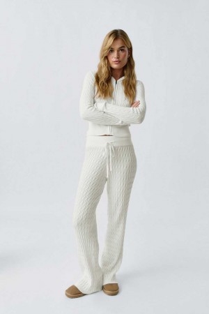 Women Gina Tricot Cable Knitted Trousers White | 16FJICZWH