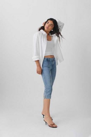 Women Gina Tricot Capri Jeans Blue | 97RIPCBDZ