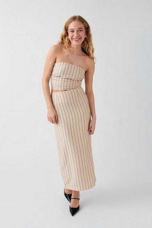Women Gina Tricot Column Skirts Beige | 30GQYDPNB