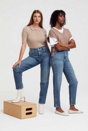 Women Gina Tricot Comfy Mom Jeans Blue | 76TSYKGPZ