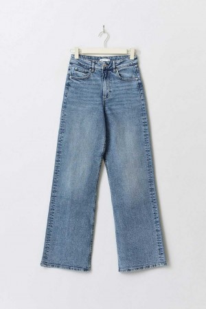 Women Gina Tricot Comfy Wide Tall Jeans Blue | 51NZMOQBL