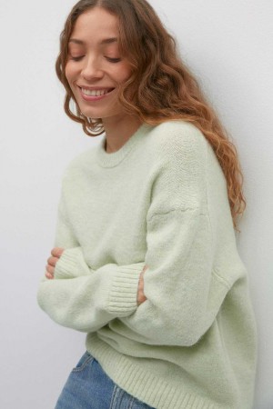 Women Gina Tricot Crew Neck Knitted Sweaters Green | 71IEDHWNS