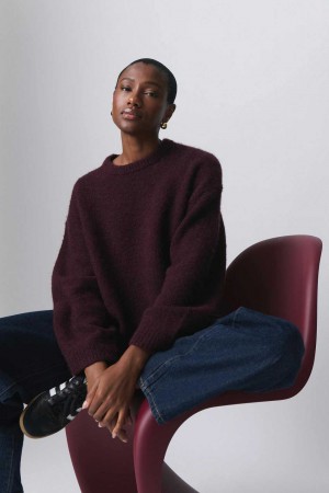 Women Gina Tricot Crew Neck Knitted Sweaters Red | 14STALZWJ