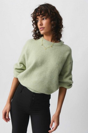 Women Gina Tricot Crew Neck Knitted Sweaters Green | 02FMUPSHX