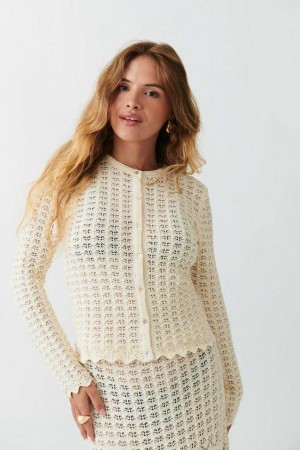 Women Gina Tricot Crochet Cardigan White | 98OWHDEMB