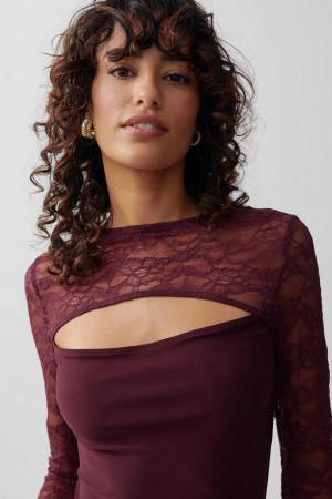 Women Gina Tricot Cutout Lace Top Red | 72XRZWSGD