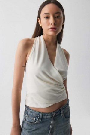 Women Gina Tricot Drapy Top White | 09XOTASZR