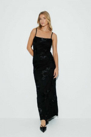 Women Gina Tricot Embroidery Dress Black | 58PXSLFDH