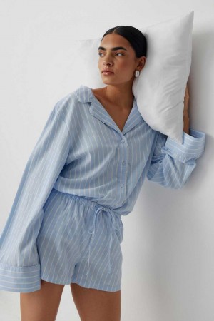 Women Gina Tricot Flannel Pyjamas Blue | 71RJNMKWG