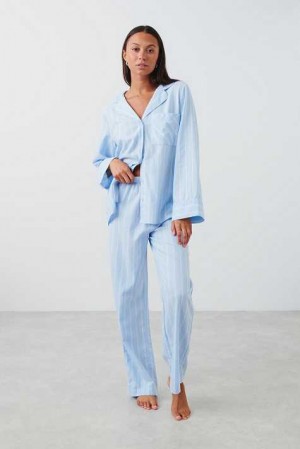 Women Gina Tricot Flannel Pyjamas Blue | 24NFGIWKL