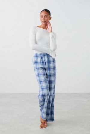 Women Gina Tricot Flannel Pyjamas Blue | 36POJRVTY