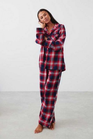 Women Gina Tricot Flannel Pyjamas Red | 08CNXOMZY
