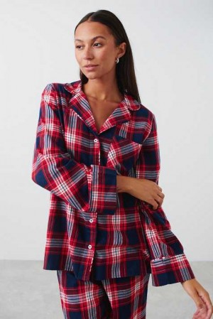 Women Gina Tricot Flannel Pyjamas Red | 75DKRNAPE