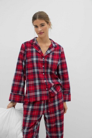 Women Gina Tricot Flannel Pyjamas Red | 82YIGFTLO