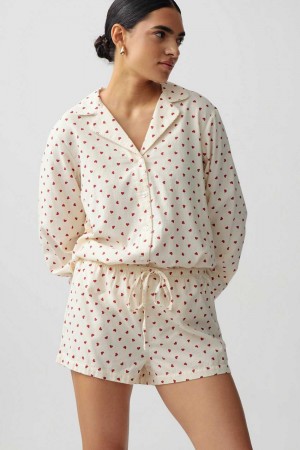 Women Gina Tricot Flannel Pyjamas White | 60EIFMUQS