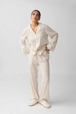 Women Gina Tricot Flannel Pyjamas White | 35LVHKFCW