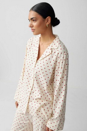 Women Gina Tricot Flannel Pyjamas White | 59DZFWYNI
