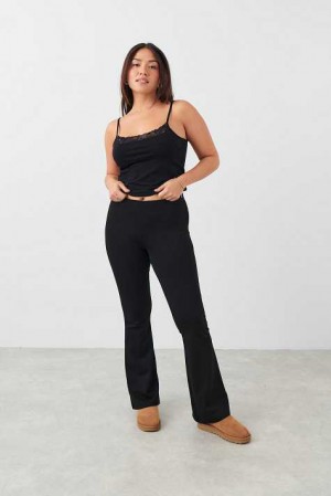 Women Gina Tricot Flare Jersey Trousers Black | 63TRQKEVF