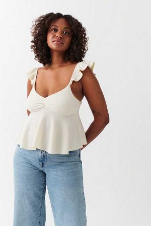 Women Gina Tricot Frill Tank Top White | 34TNYIHFC