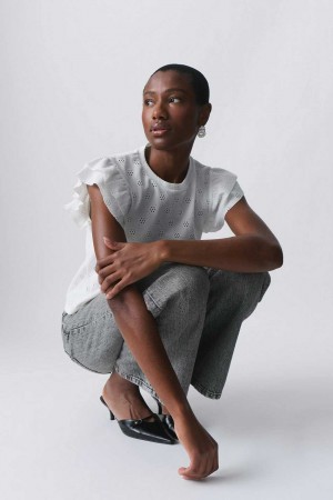Women Gina Tricot Frill Top White | 80QOXPHEL