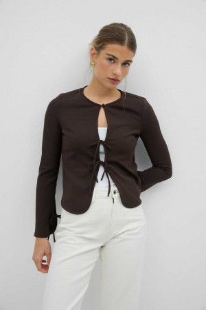 Women Gina Tricot Front Tie Top Brown | 94CXVBHZO