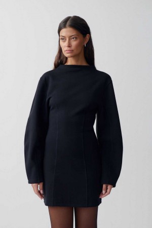 Women Gina Tricot Funnel Neck Dress Black | 85UEARJHB
