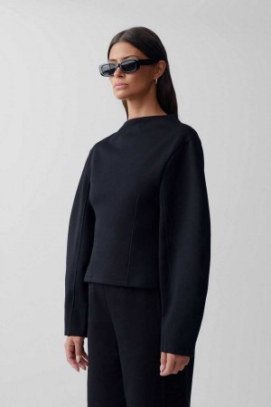 Women Gina Tricot Funnel Neck Top Black | 36SOPCIEA