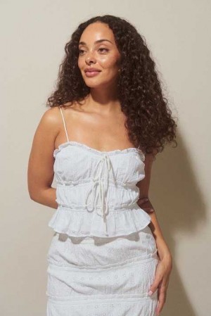 Women Gina Tricot Gathered Frill Tie Top White | 49MCOITQA
