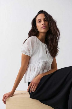 Women Gina Tricot Gauze Blouse White | 31TWNYVPK
