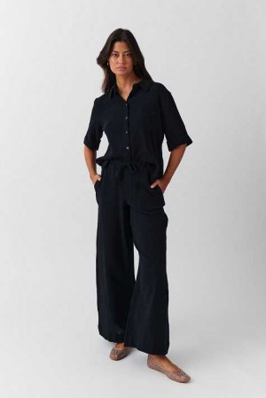 Women Gina Tricot Gauze Trousers Black | 03UBNZFQE