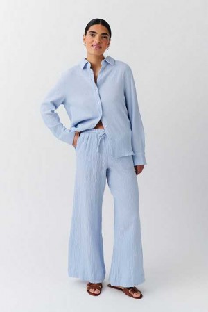 Women Gina Tricot Gauze Trousers Grey | 07IPQLEFN