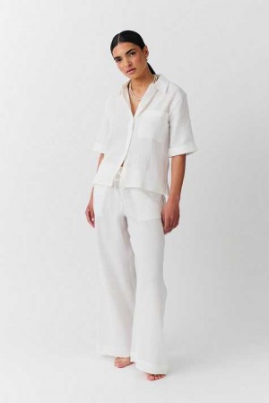 Women Gina Tricot Gauze Trousers White | 20JPOSDGR